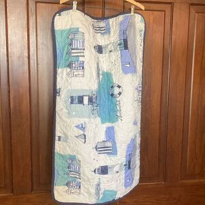 Geneva Home Blue White Nautical Print Nantucket Lighthouse Quilt 2 King Shams